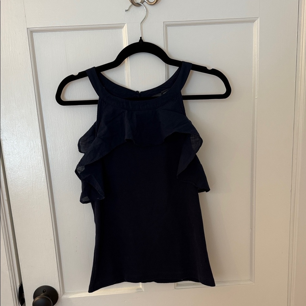 Maeve by Anthropologie Navy Blue Ruffle Tank